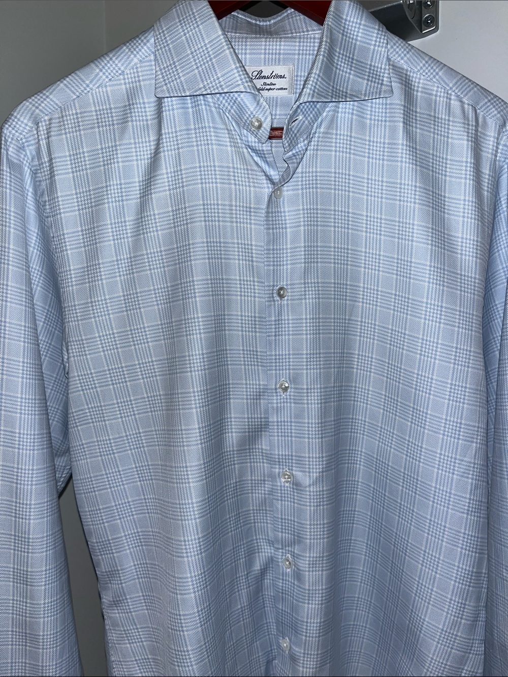 Stenstrums Light Blue Windowpane Cotton Dress Shirt